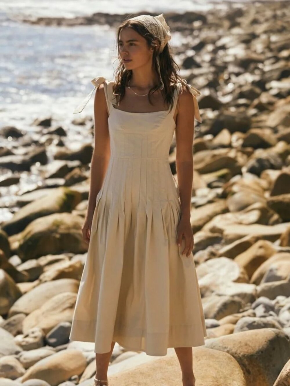 Free People Kinney Midi Dress in barnacle Island strappy open back XS NWT